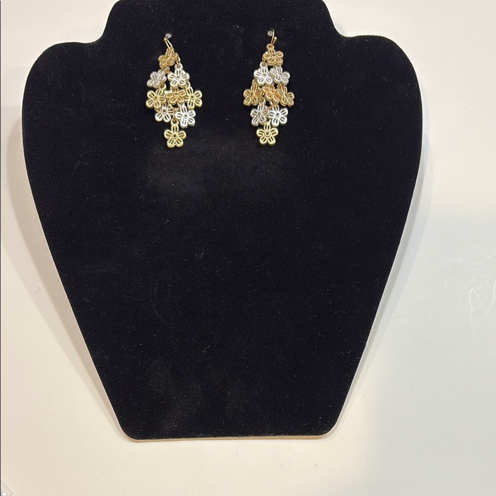 Gold and Silver Floral Dangle Earrings - Women Jewelry